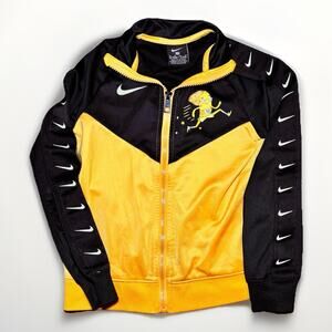 Nike Youth Track Jacket Size 6 Black Yellow Running Graphic Full Zip